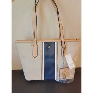 NWT Crown & Ivy Linen/Sand/Navy Shoulder Purse Handbag Pineapple Accent Tag
